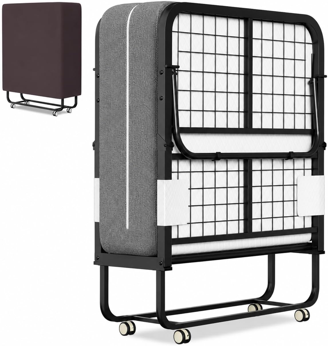Cama Plegable de 90x200 cm con Colchón de 13 cm y Ruedas - Soporta 200 kg
