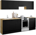 Conjunto de Cocina Completa Subtil 240 cm con Madera y Negro, 7 Elementos