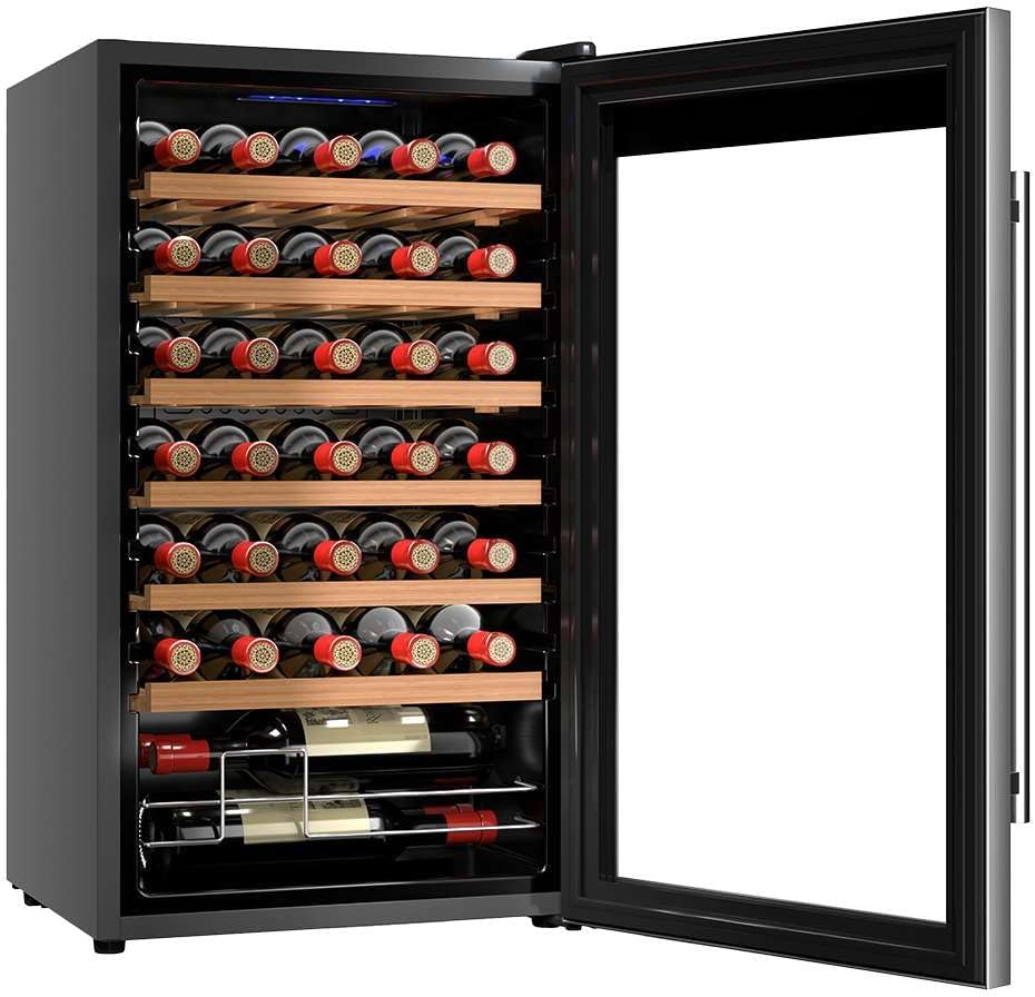 Vinoteca Cecotec 80L para 34 botellas, compresor inox, control táctil y LED