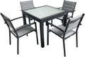 Conjunto de Comedor Exterior: Mesa Extensible y 4 Sillas de Aluminio Impermeables para Jardín, Color Gris Antracita