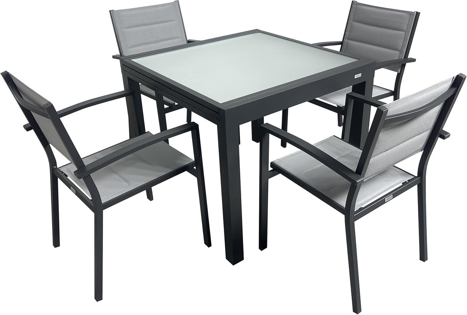 Conjunto de Comedor Exterior: Mesa Extensible y 4 Sillas de Aluminio Impermeables para Jardín, Color Gris Antracita