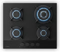 Klarstein Velaire Placa de Gas de 60 cm, 4 Fuegos, 8000W, Vidrio, Compatible con GLP y Gas Natural, Encendido Automático, Sistema de Seguridad Antillama, Incluye Kit de Conversión, Diseño Moderno en Negro