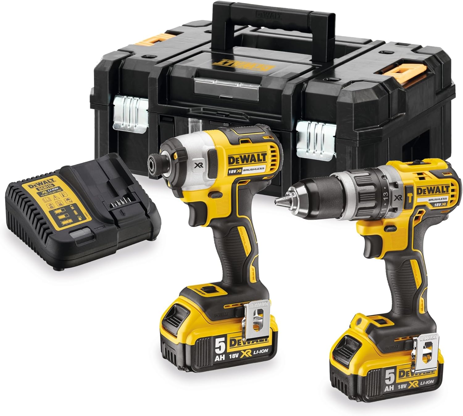 Kit DEWALT XR 18V: Taladro Percutor y Atornillador Impacto con Baterías y Maletín