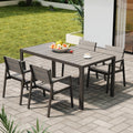 Conjunto de Mesa y Sillas de Jardín de Aluminio, 4 Piezas de 150 cm, Imitación Madera Realista para Exterior