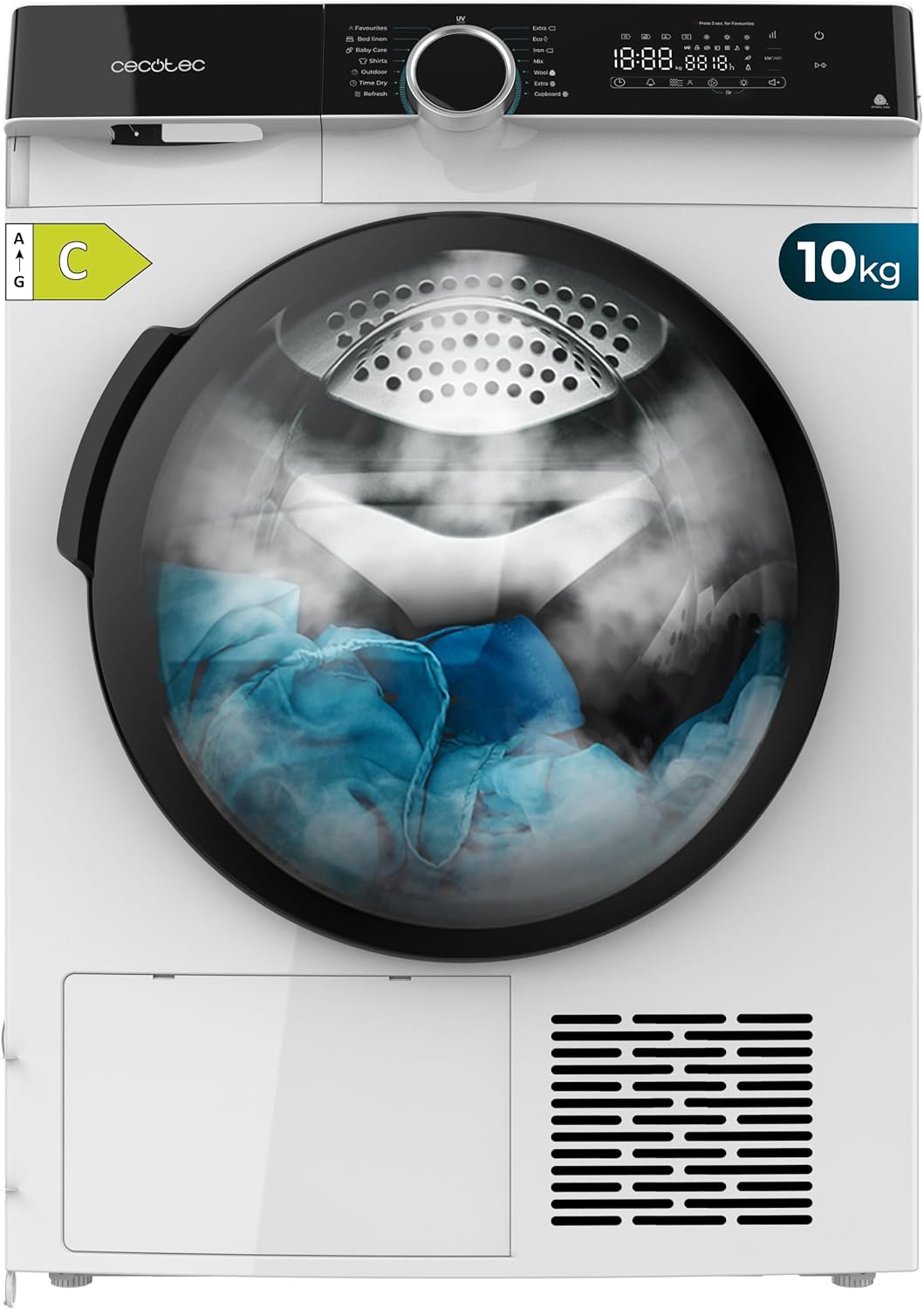 Secadora Cecotec 10kg Bomba de Calor Inverter, Clase A+++, 14 Programas, Función UV Care y Woolmark