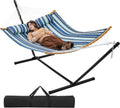 Hamaca Doble XXL con Estructura Ajustable, Rayas Azules, Soporta 216 kg, Uso Interior y Exterior