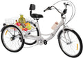 Triciclo para Adultos de 24'' con 7 Marchas, Plegable de Acero al Carbono, Incluye Portavasos, Cesta y Luz LED