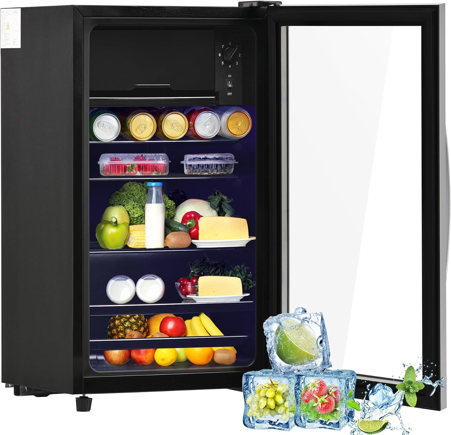 Mini Frigorífico Merax 76L con Luz LED y Estantes Ajustables, Enfriador Silencioso para Bebidas