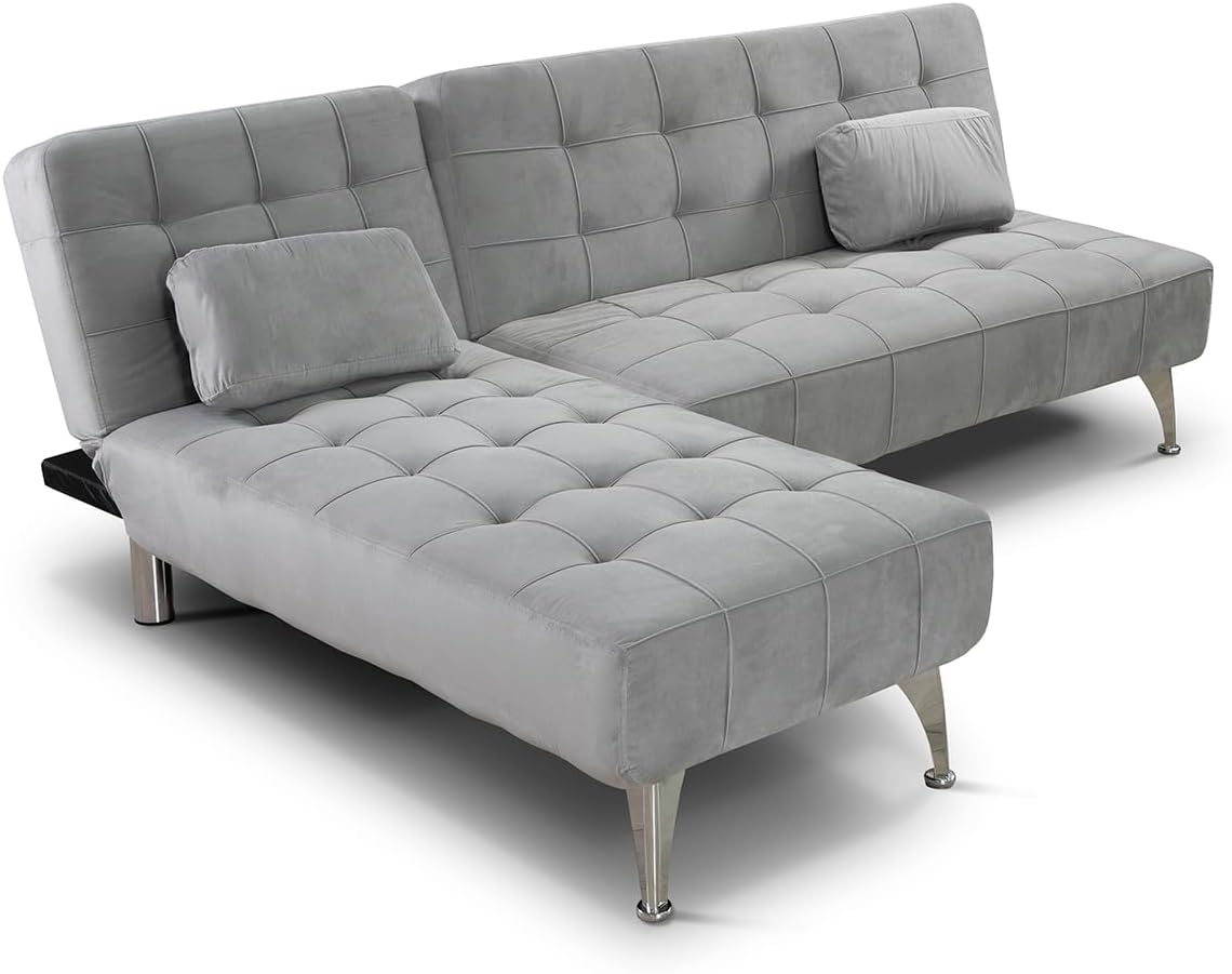 Sofá Cama Reversible AROA Compacto, Multifuncional y Cómodo 198x146 cm en Terciopelo Gris