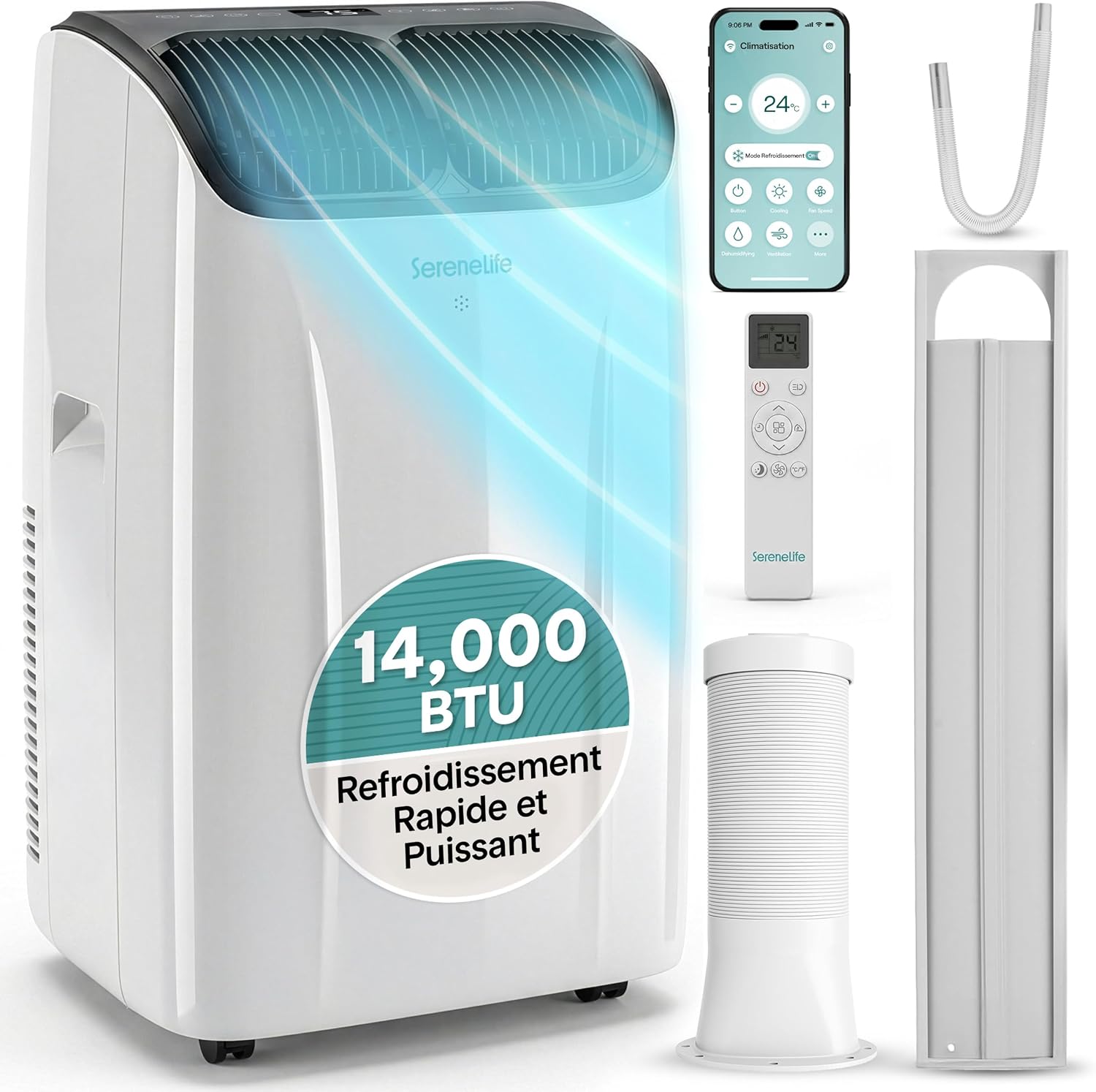 Aire Acondicionado Portátil 14000 BTU con WiFi, 3 en 1 Silencioso