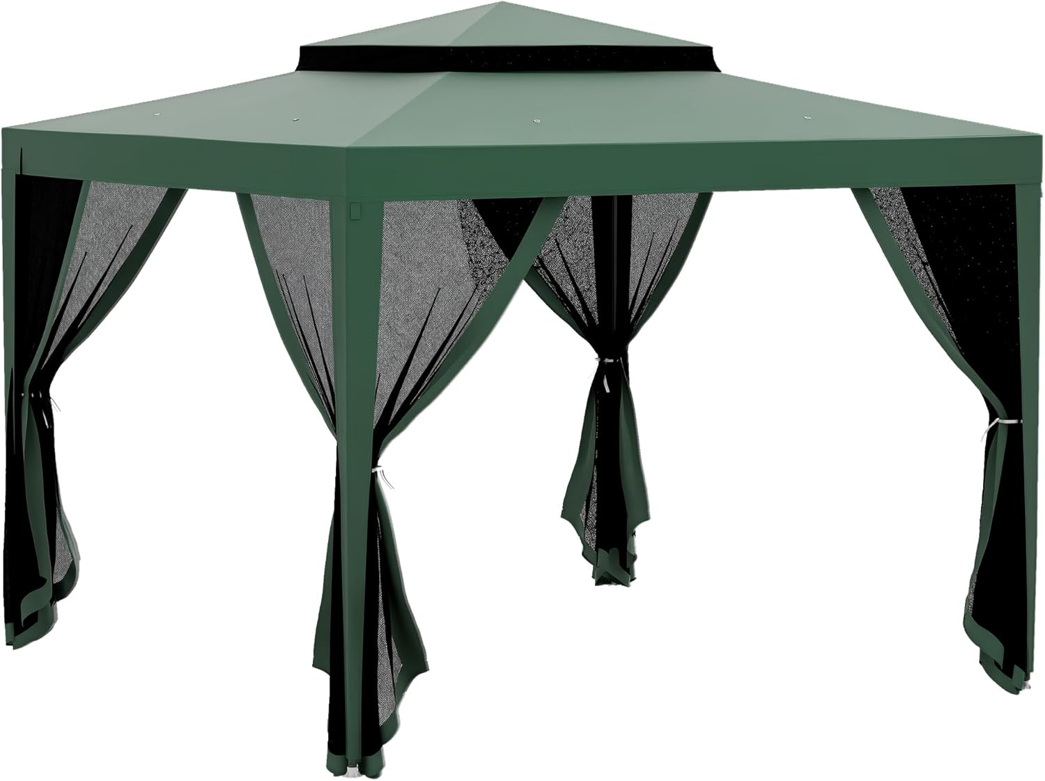 Gazebo de Jardín 3x3m con Mosquiteras y Techo Doble Verde