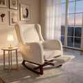 Sillón Mecedora Ergonómico con Bolsillos y Estructura de Madera, para Sala o Dormitorio, Tapizado en Terciopelo Beige