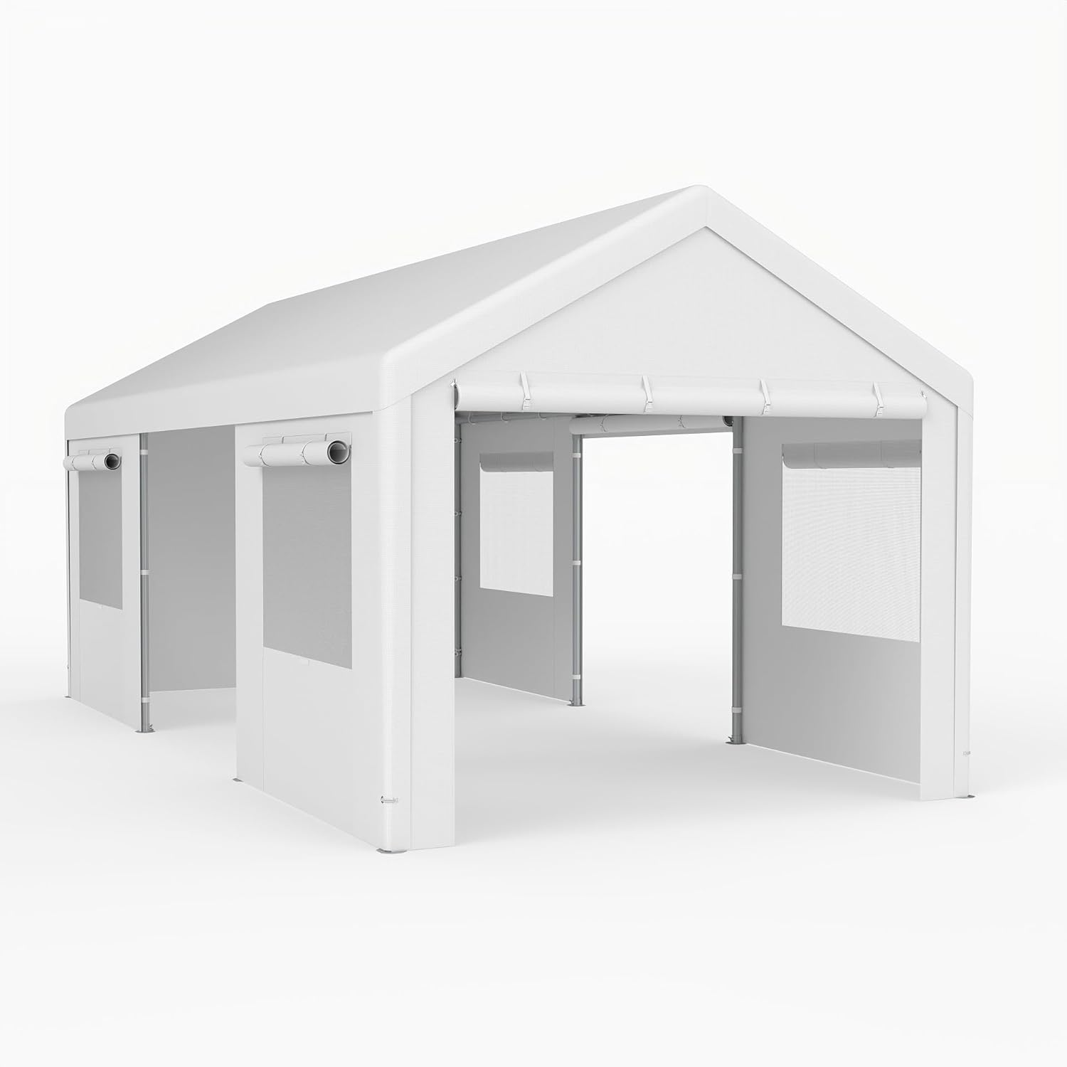 Carpa Portátil para Vehículos 3x5,8/3,6x6 m, Garaje Exterior con Ventanas y Paredes Desmontables, Lona PE Resistente al Agua, Blanco