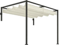 Pérgola de Pared 3x2 m con Techo Retráctil Outsunny, Tela de Poliéster Impermeable, Ideal para Jardín y Terraza, Color Crema
