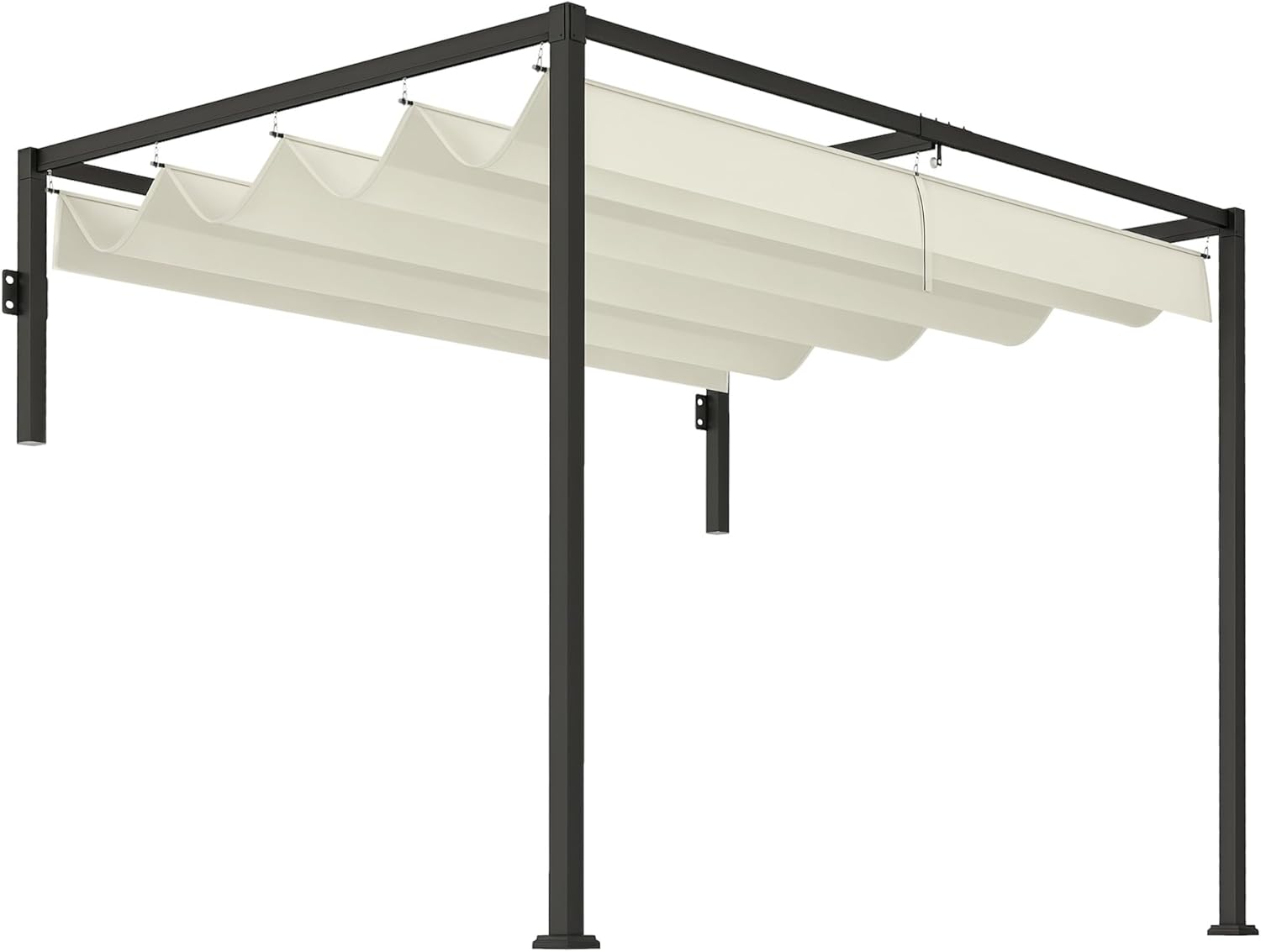 Pérgola de Pared 3x2 m con Techo Retráctil Outsunny, Tela de Poliéster Impermeable, Ideal para Jardín y Terraza, Color Crema