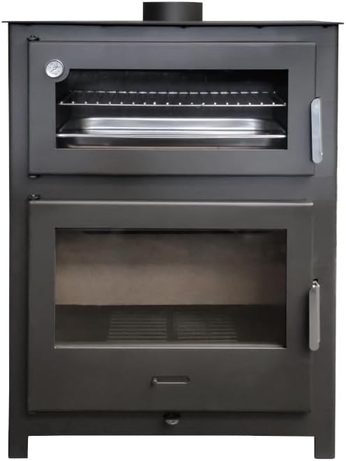 Estufa de Leña con Horno de 13,4 kW, Acero, Visión Panorámica y Horno Refractario