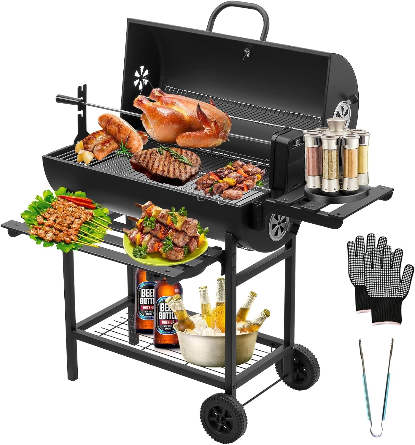Parrilla TEENO de Carbón con Rejilla XXL y Accesorios Completos