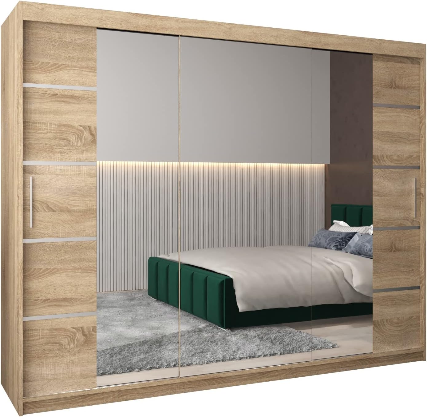 Armario Moderno Verona con Espejo y Puertas Correderas, 250x200x62 cm, Sonoma