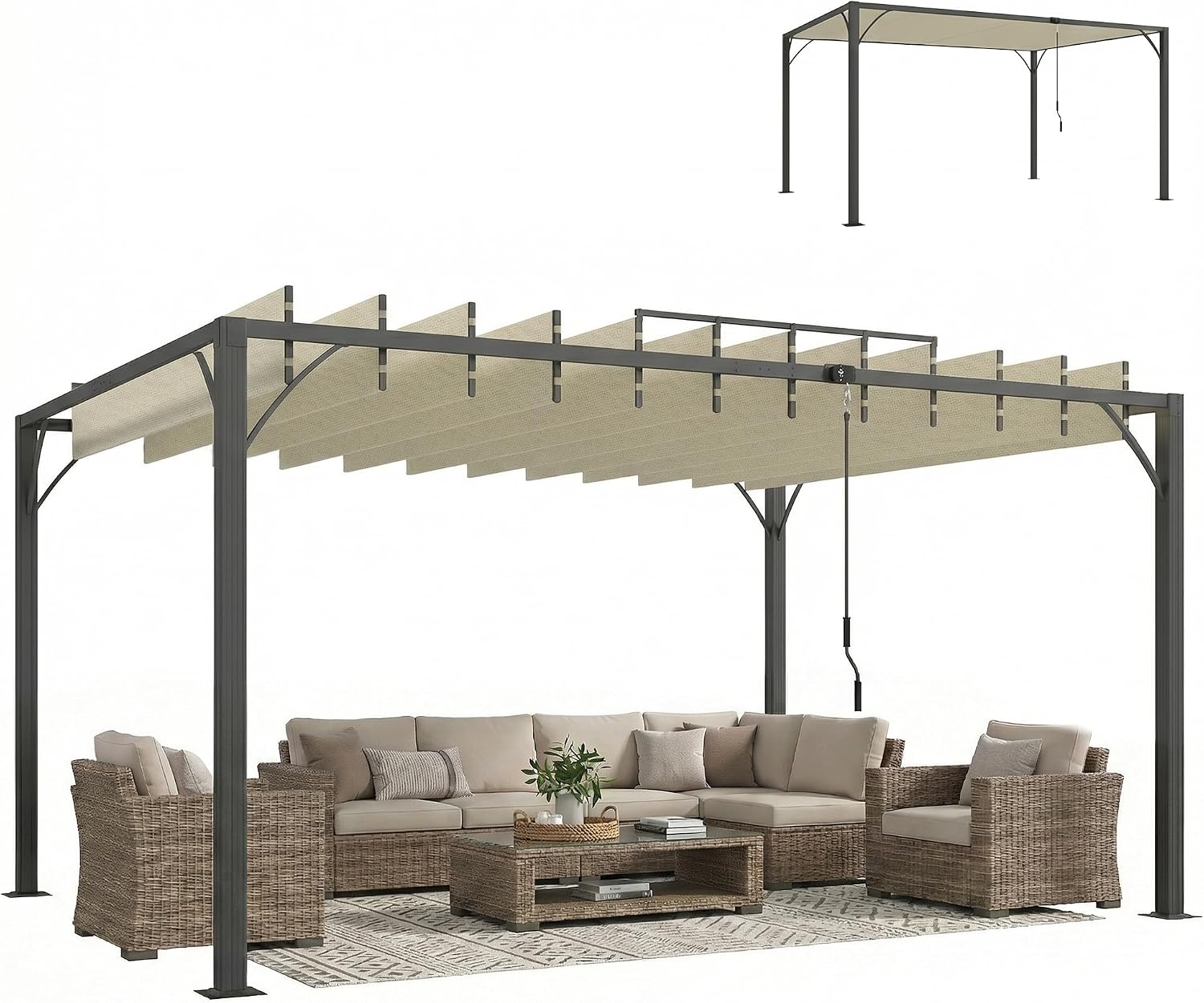 Pérgola de Jardín Outsunny 3x4 m con Lamas Ajustables y Protección Solar