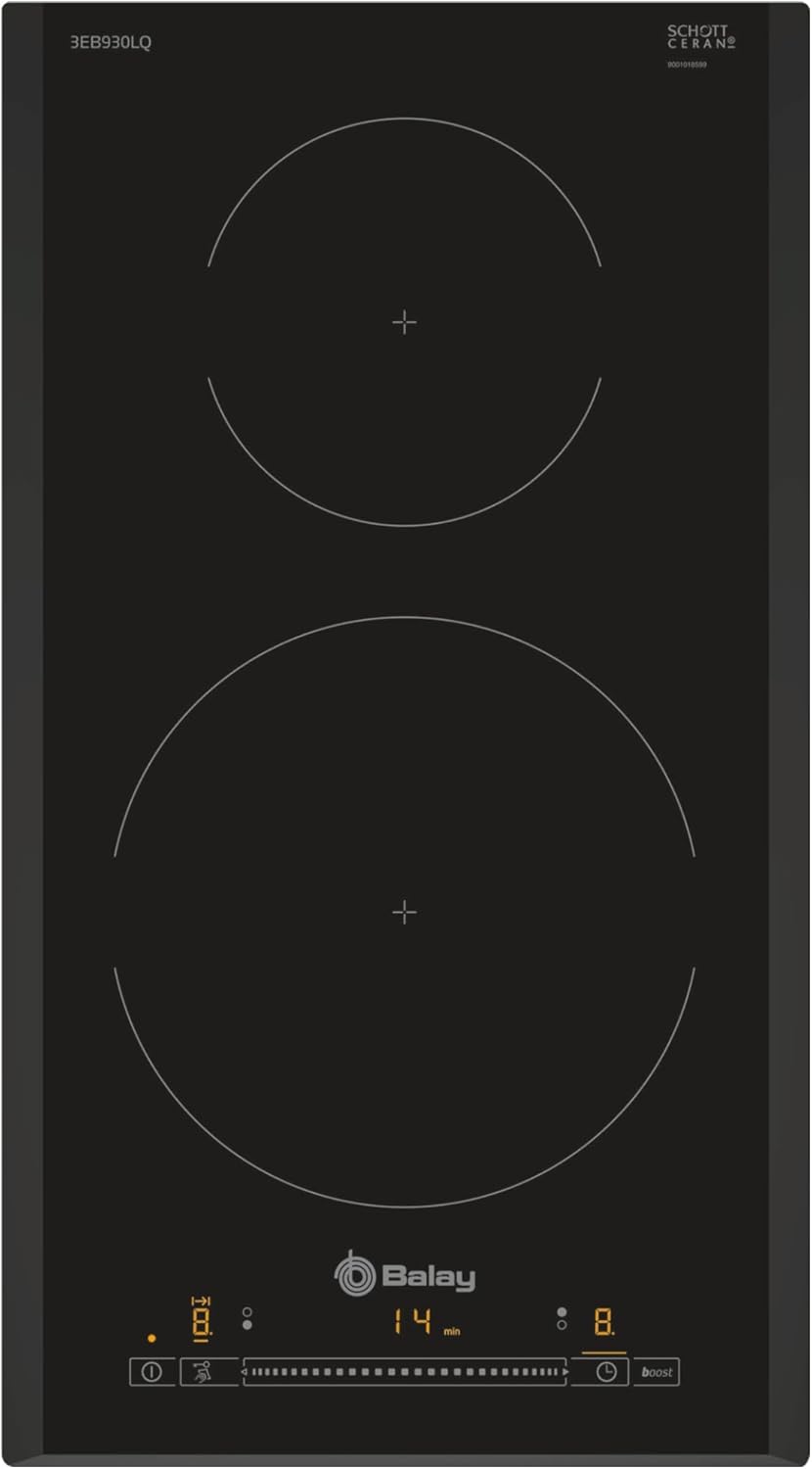 Placa de inducción Balay 30cm, 2 zonas, Sprint, 17 niveles, control táctil, negro