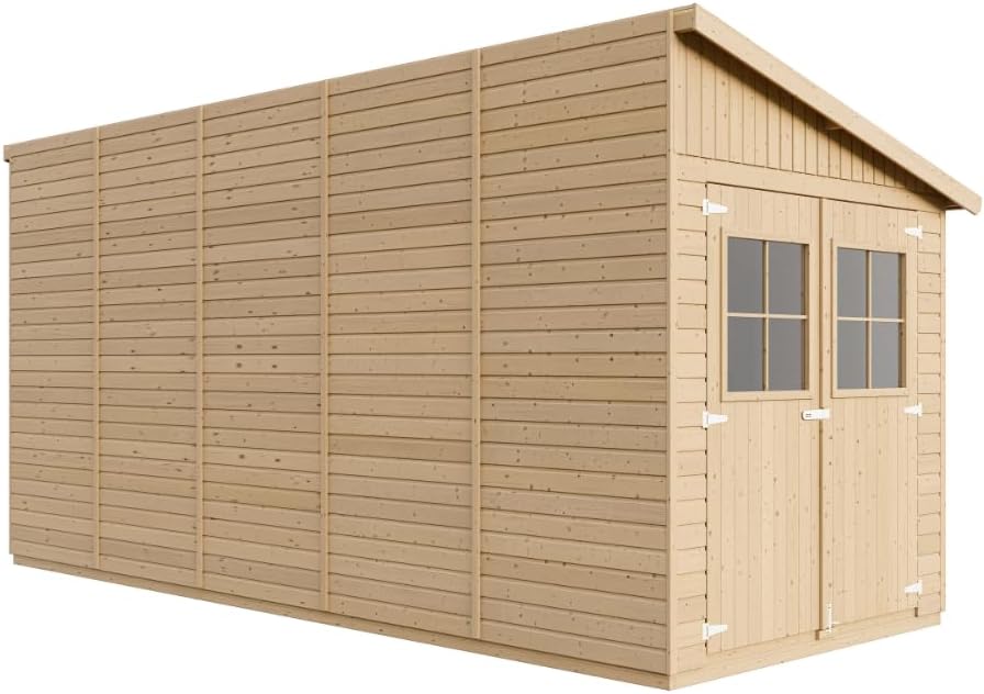 Cobertizo de Madera Tratada para Jardín con Suelo - H244x218x514 cm - Taller Exterior TIMBELA M341A+M341G