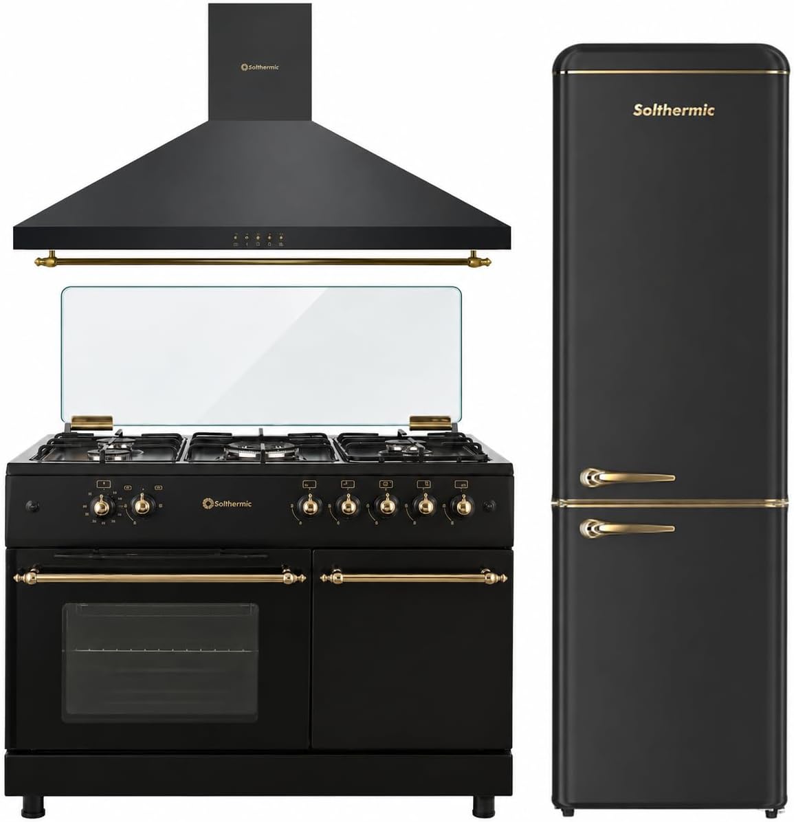 Cocina Rústica Negra + Campana Decorativa 90 cm + Frigorífico 188 cm 270 L