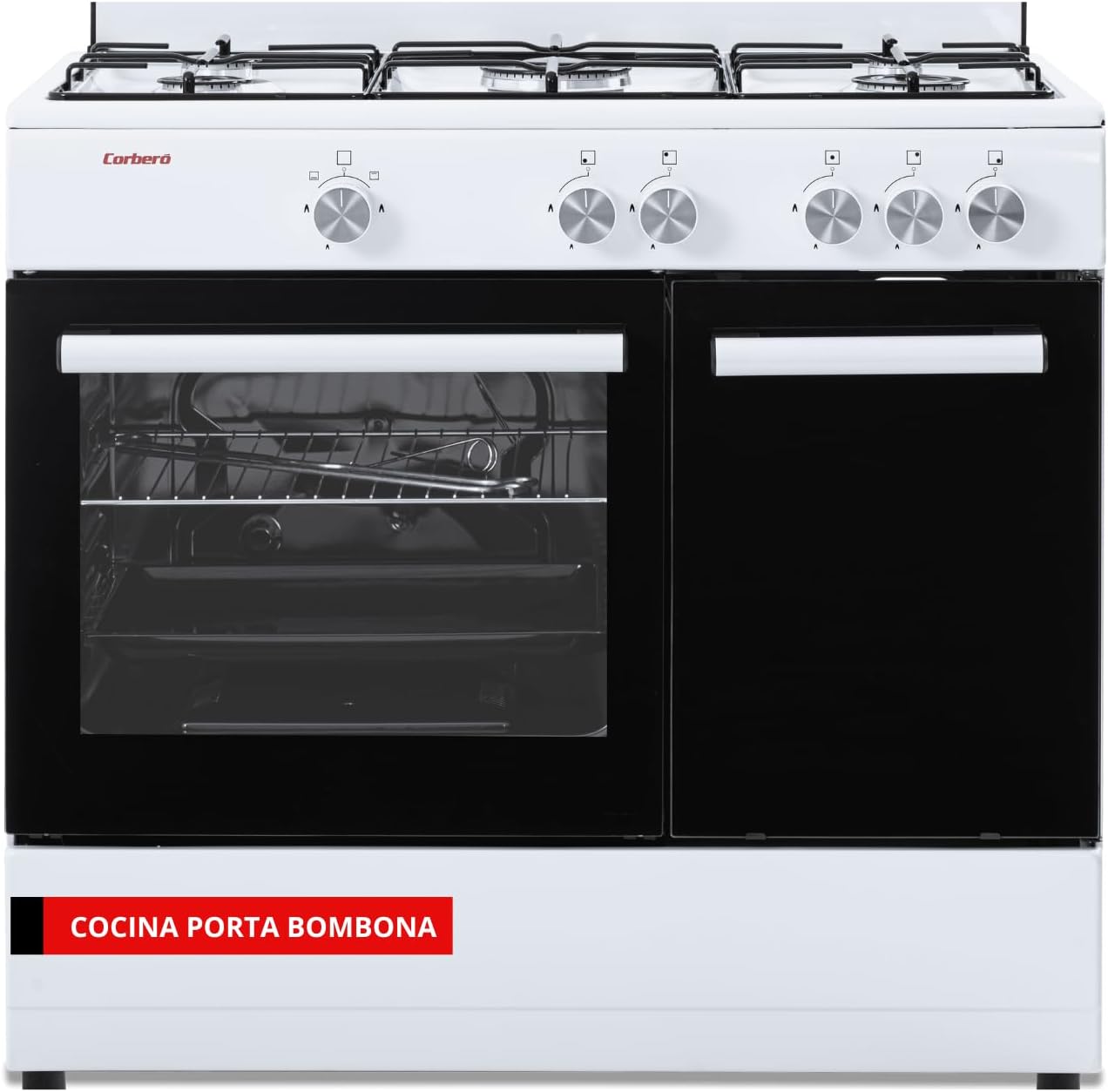 Cocina de Gas Butano Corbero 5 Fuegos, Horno 60L, Blanco