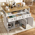 Isla de Cocina con Ruedas y Encimera Plegable, Armario con Cajones y Puertas, Estante Ajustable y Toallero, Blanco, 118x43(70)x98 cm