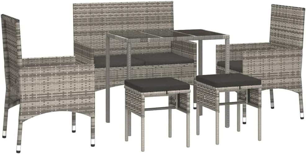Conjunto de Muebles de Jardín 6 Piezas con Cojines de Ratán Sintético Gris