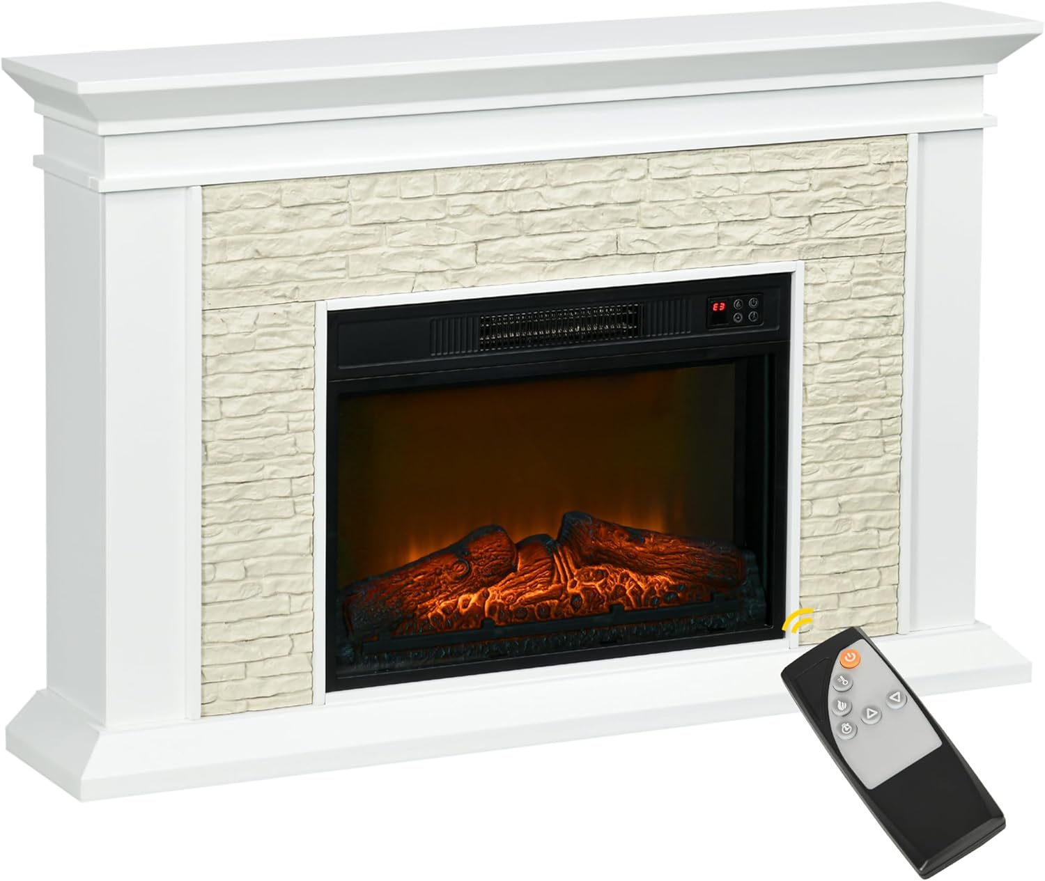 Chimenea Eléctrica HOMCOM 1800W con Control Remoto y Protección contra Sobrecalentamiento, Efecto Llama Decorativo, Temporizador Semanal, Bajo Consumo, para Hasta 30 m², 120x24x80 cm, Blanco