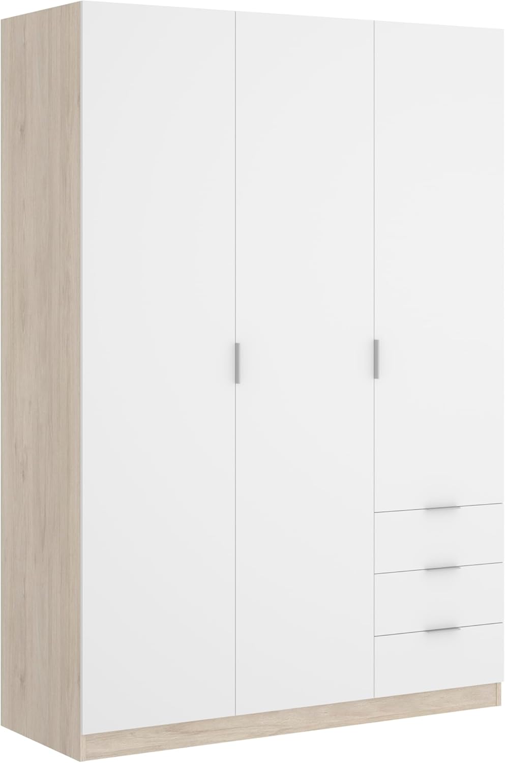 Armario de 3 Puertas y 3 Cajones, Gran Capacidad, Natural/Blanco, 121x184x52 cm