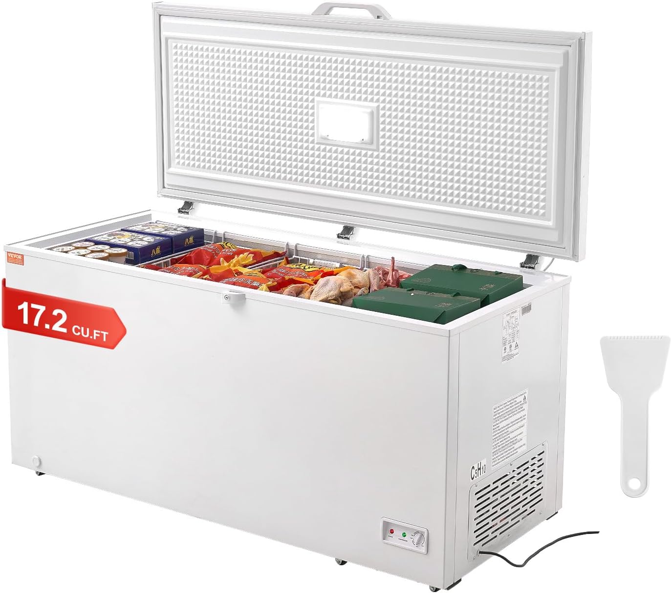 Congelador Horizontal Grande 488L, 4 Cestas, Puerta Superior con Cerradura, LED, 7 Niveles de Temperatura, 6 Ruedas