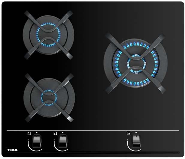 Encimera de Gas TEKA 60 cm, 3 Quemadores, Vidrio Templado, Mandos Ergonómicos, Seguridad Termopar