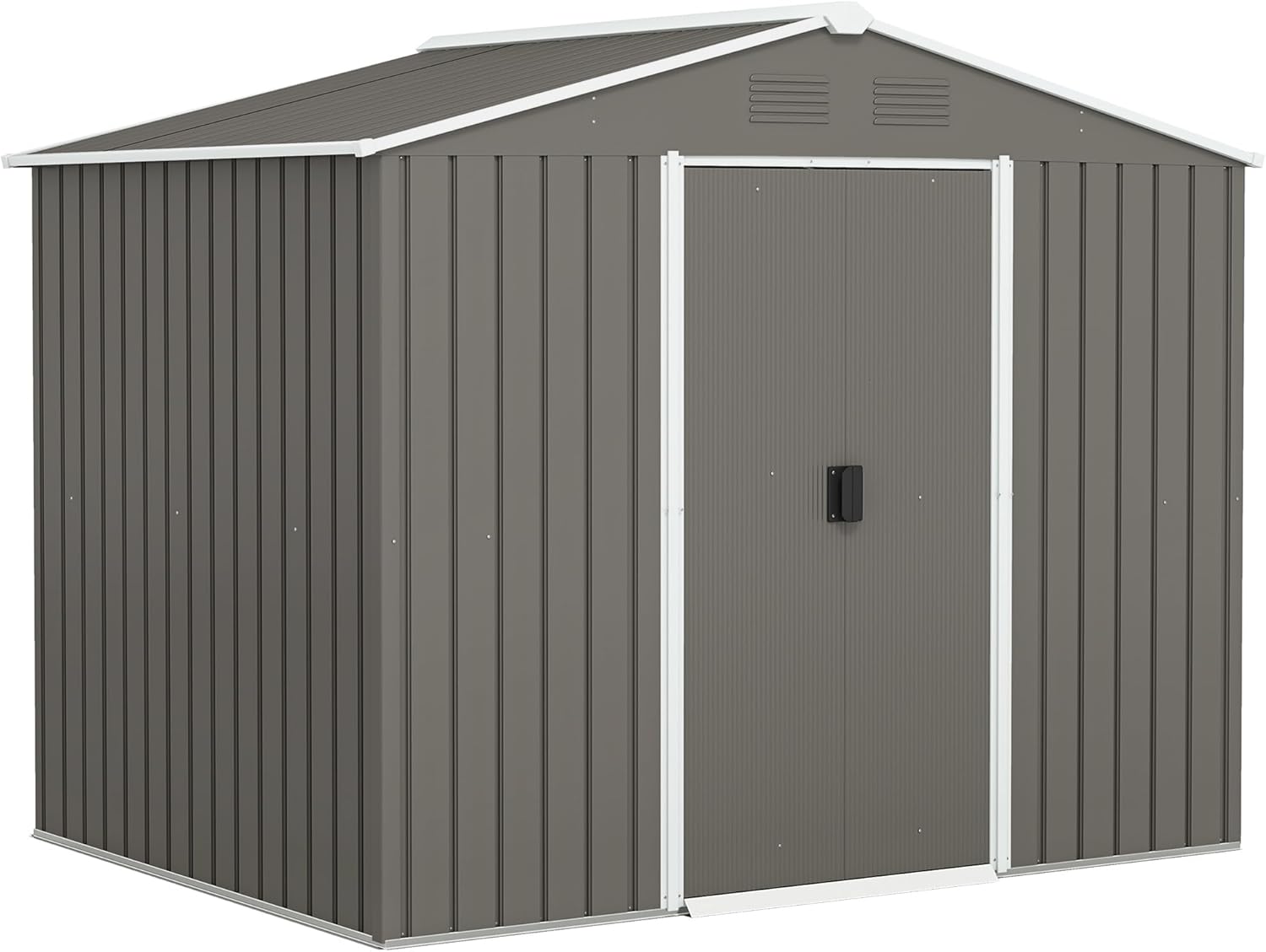 Cobertizo Metálico de Jardín Outsunny 236x174x190 cm, Gris Claro, con Puertas Correderas y Ventilación, 3,6 m²