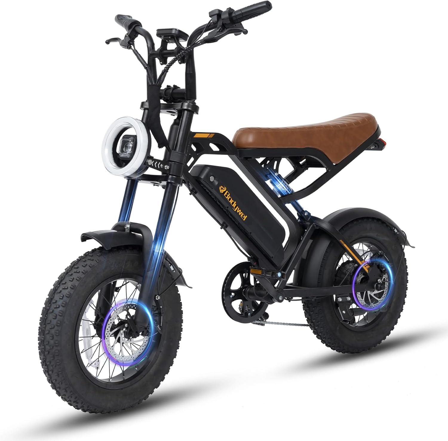 Bicicleta Eléctrica Bodywel M16 para Adultos, 16x4.0 Neumáticos Anchos, Batería 48V 13Ah, Motor 250W, Autonomía 80 km, Pantalla LCD, Luces Duales y Suspensión Completa