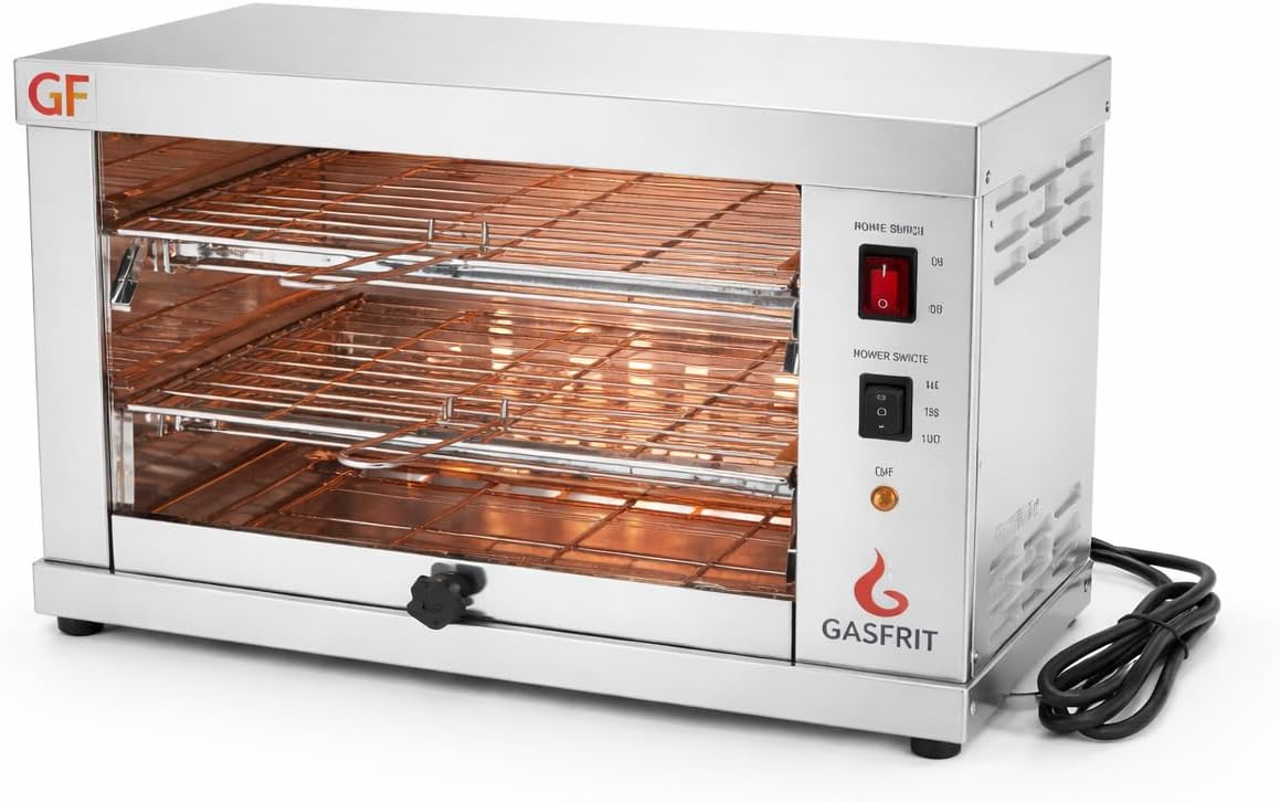Tostadora Profesional de Doble Nivel, 3000W, Acero Inoxidable, con Bandeja y Parrilla Extraíbles
