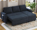 Sofá Cama Chaise Longue 3 Plazas con Almacenamiento y Portavasos, Tela Negra