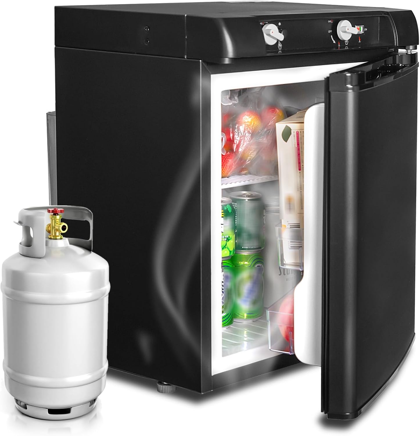 SMETA Nevera de Absorción 40L, 12V/230V, Silenciosa para Camping y Caravana, Funciona con Gas Propano, Negro