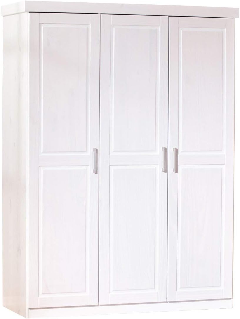 Armario de Madera Maciza Blanca con 3 Puertas, 140x190x55 cm