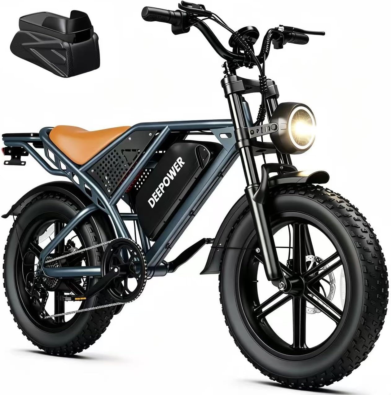 DEEPOWER QS7 Bicicleta Eléctrica con Batería Extraíble, Autonomía Hasta 250KM, Motor Potente de 120N·m, Neumáticos Anchos 20x4.0 y Suspensión Completa