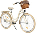 Bicicleta Vintage de 26' con Cesta y Respaldo, 3 Velocidades, Crema y Marrón