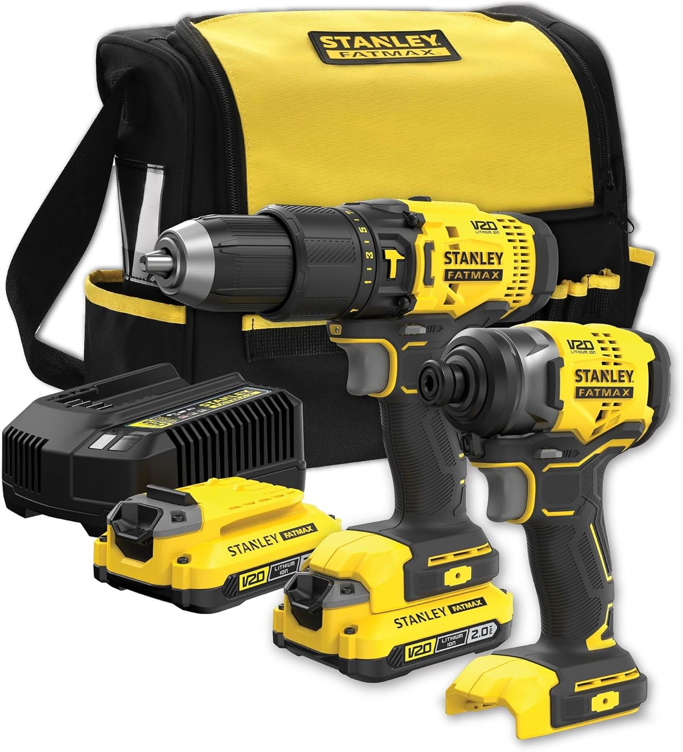 Kit Combinado Stanley FATMAX V20 18V: Taladro y Atornillador con 2 Baterías y Cargador