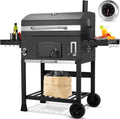 LIFERUN Barbacoa de Carbón con Ahumador y Carrito, XXL con Ruedas y Termómetro, Ideal para Camping y Jardines, 138x155x61 cm