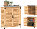 Gabinete de Jardín de Madera Outsunny con Techo Metálico y Estantería, 2 Puertas para Almacenaje de Herramientas, 79x43x92 cm
