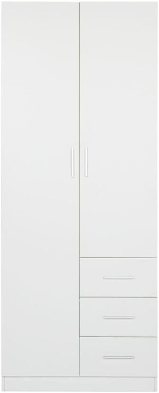 Armario Ropero Blanco 200x80x58 cm con 2 Puertas y 3 Cajones - Estilo Moderno y Funcional