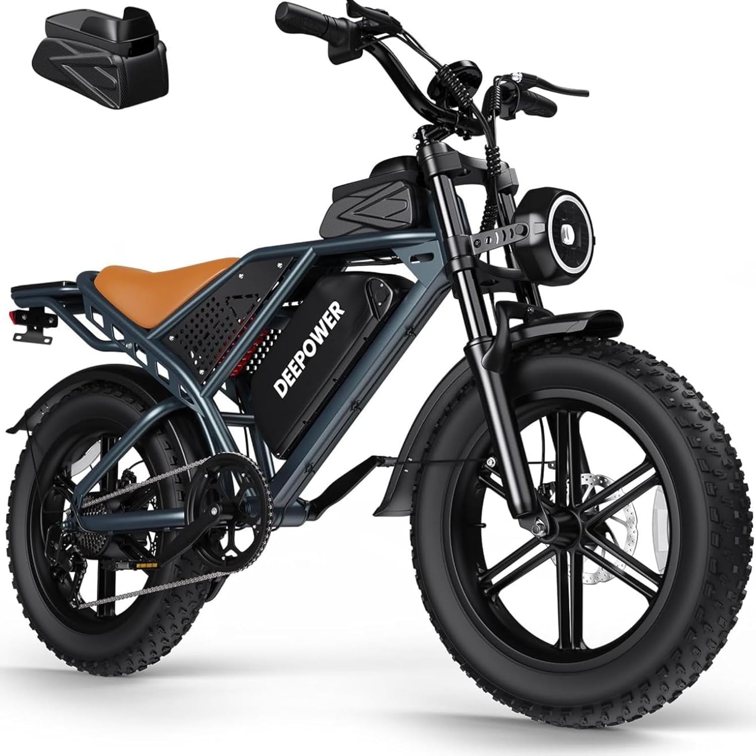 DEEPOWER QS7 Bicicleta Eléctrica, Batería Desmontable, Autonomía Hasta 250KM, Motor Potente, Ruedas Anchas 20'' x 4.0, 7 Velocidades, Suspensión Total