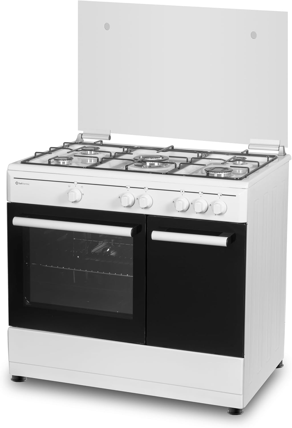 Cocina de Gas Solthermic F9LG50G2W Blanca, 5 Fuegos, Horno 64L, Compatible con Butano y Gas Ciudad