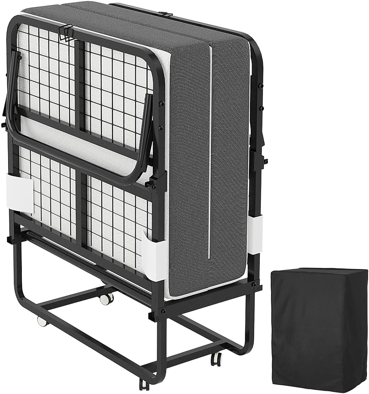 Cama supletoria plegable para adultos con colchón de espuma, 80x190 cm, ruedas y somier de metal, soporta 200 kg