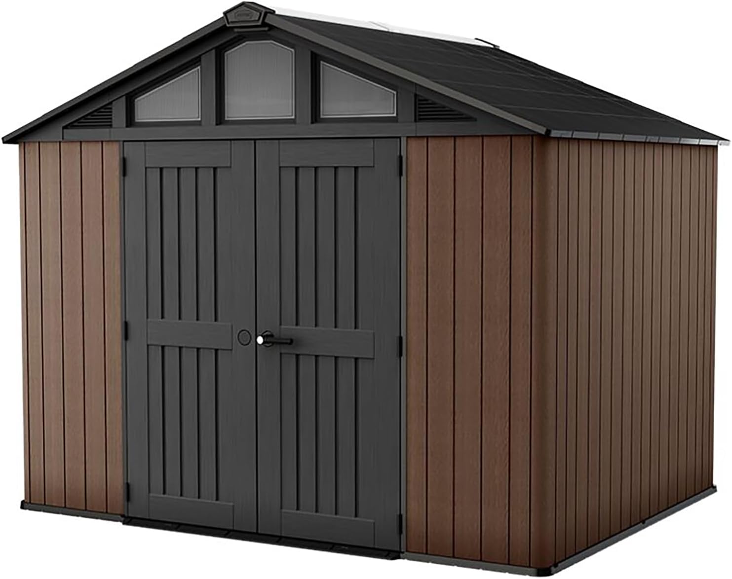 KETER Caseta de Jardín Resistente al Agua con Ventilación, Puerta y Ventana, Marrón 10x8